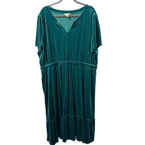 Teal Terra & Sky Dress Green  Plus Size 3X Dress Velvet Short Sleeve V-Neck dres - Picture 1 of 12